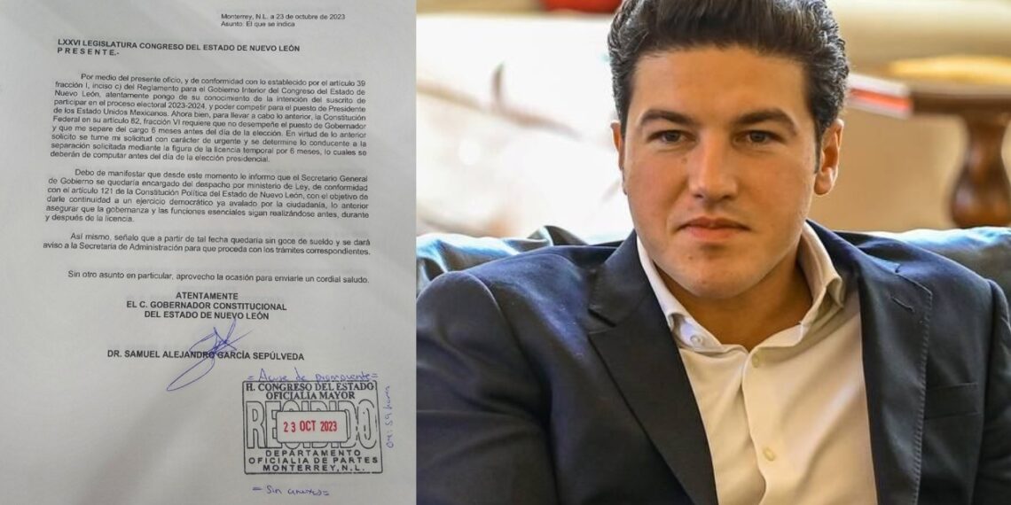 Samuel García pide licencia al Congreso de NL para ir por la Presidencia