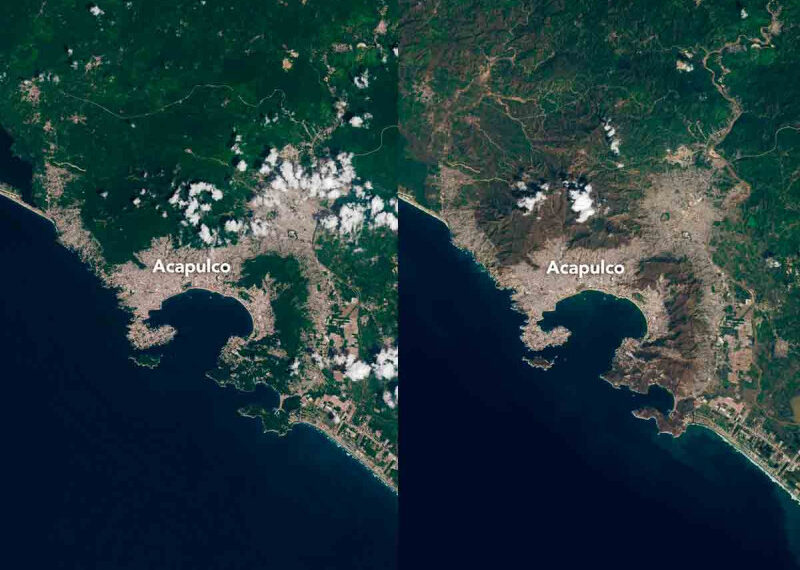 La NASA revela imágenes del antes y después del paso del huracán Otis por Acapulco