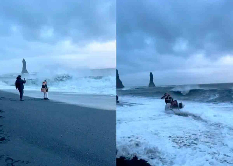 Turistas casi son devorados por el mar al intentar foto en la playa más peligrosa de Islandia