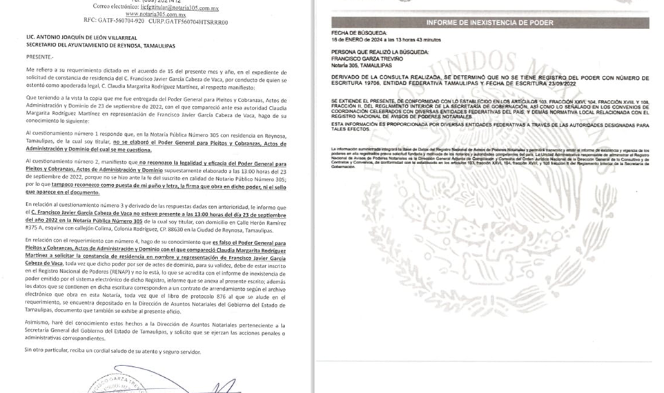 Denuncia notario que Cabeza de Vaca falsificó documentos usando su nombre