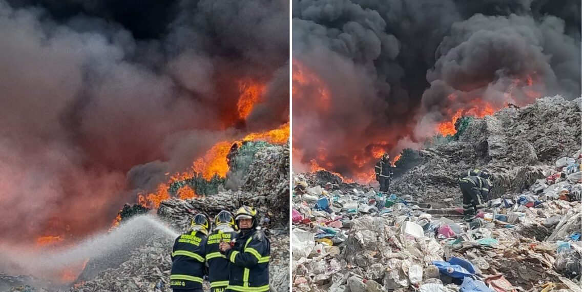 Fuerte incendio consume recicladora de pet en Valle de Chalco
