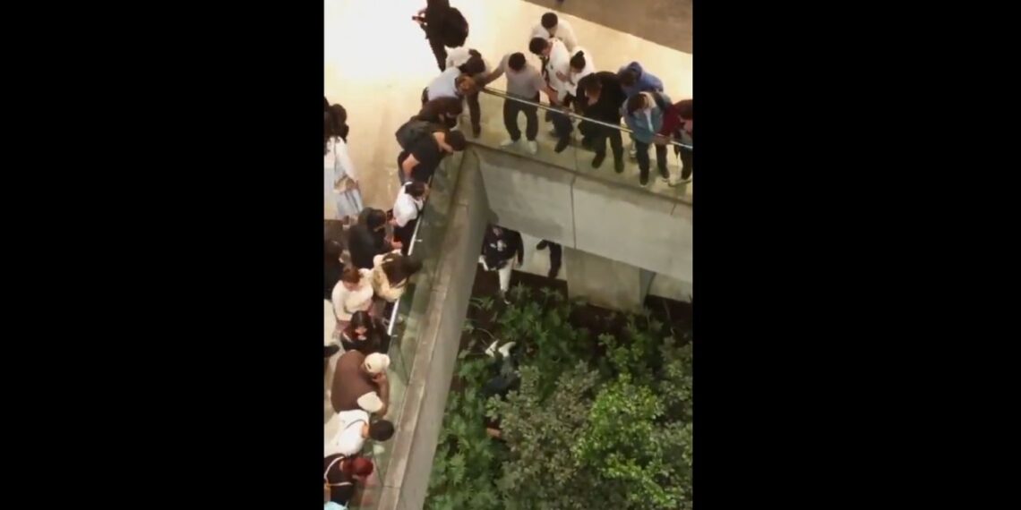 Cae una persona desde el primer piso en Plaza las Antenas, Iztapalapa