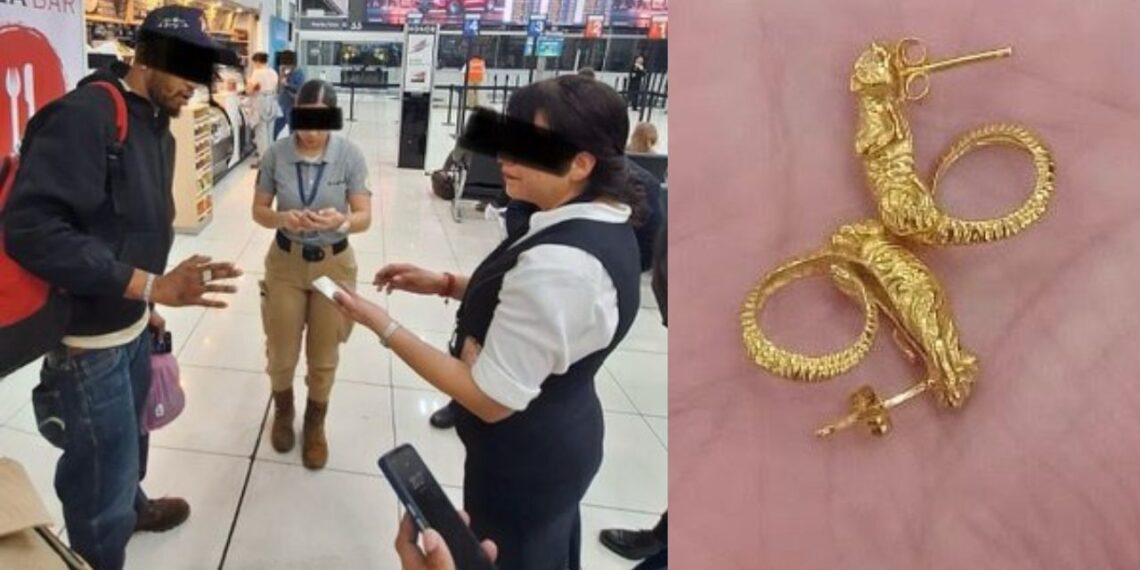 Estadounidense roba aretes de 20 mil pesos en joyería de AICM; lo interceptan en avión