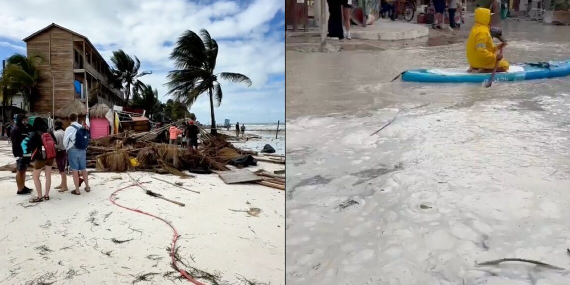 Frente frío 32 provoca inundaciones y desastre en Holbox