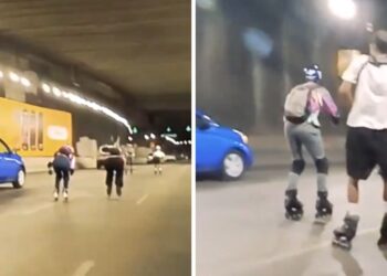 Patinadores invaden el bajo puente de Mixcoac y casi provocan tragedia