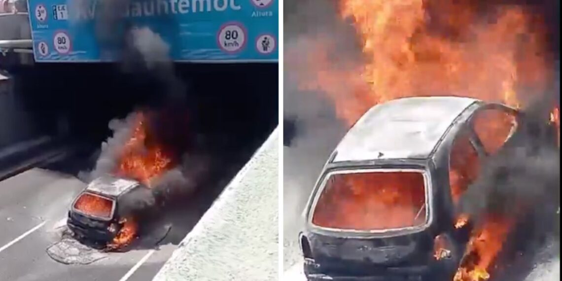 Se incendia vehículo en Viaducto y Avenida Cuauhtémoc