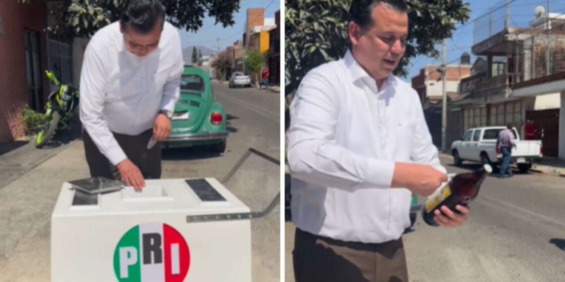 Dirigente del PRI en Michoacán regala caguamas