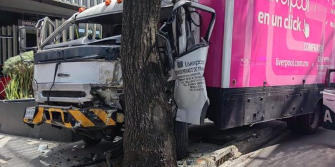 Camión de carga da volantazo y choca contra un árbol en Periférico Sur