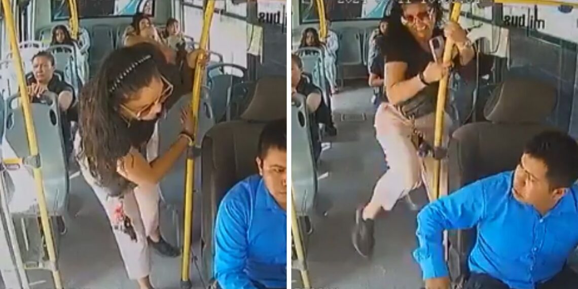 Mujer enfurece y patea a conductor de transporte en Puebla