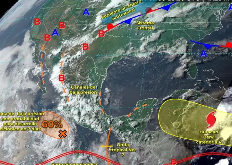 ‘Beryl’ y zona de baja presión provocarán lluvias fuertes