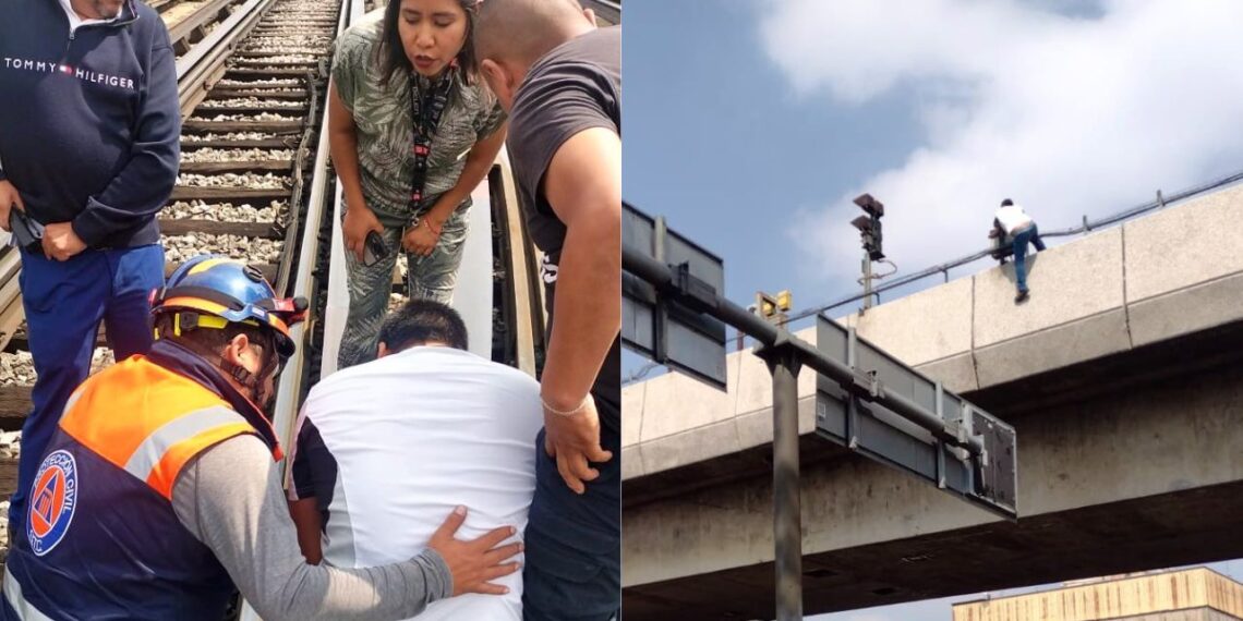 Rescatan a hombre que pretendía arrojarse de vías elevadas del Metro Consulado