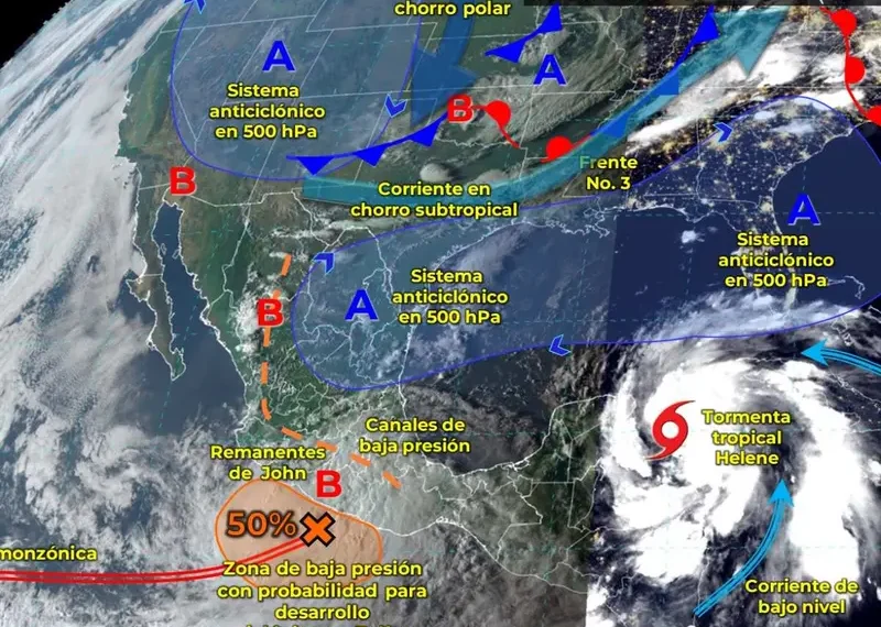 Seguirán lluvias por ‘Helene’ y frente frío