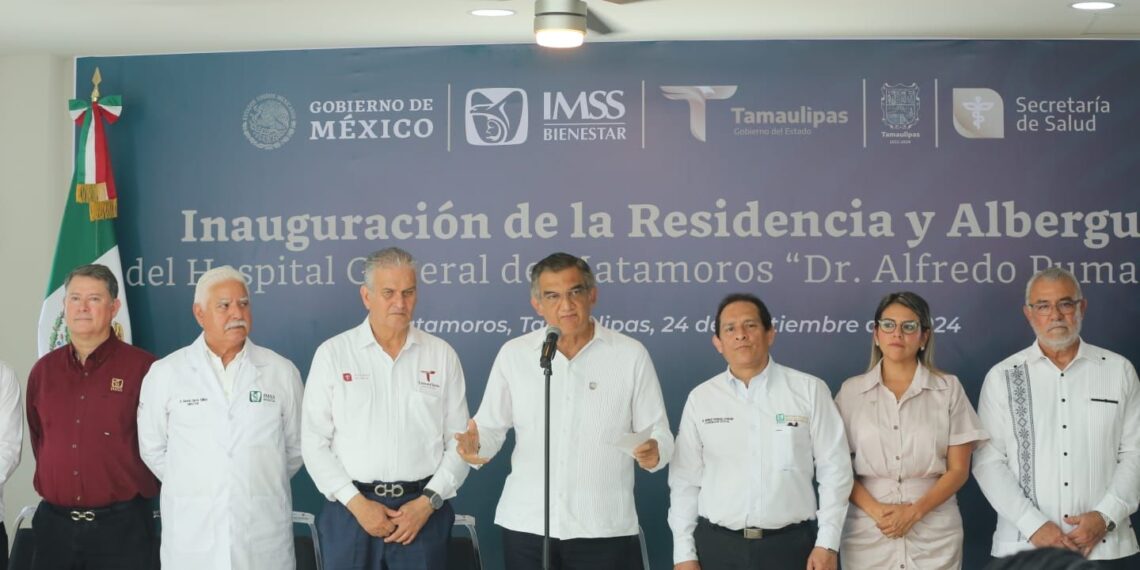Inaugura Américo albergue y residencia en hospital de Matamoros durante enlace con el presidente AMLO