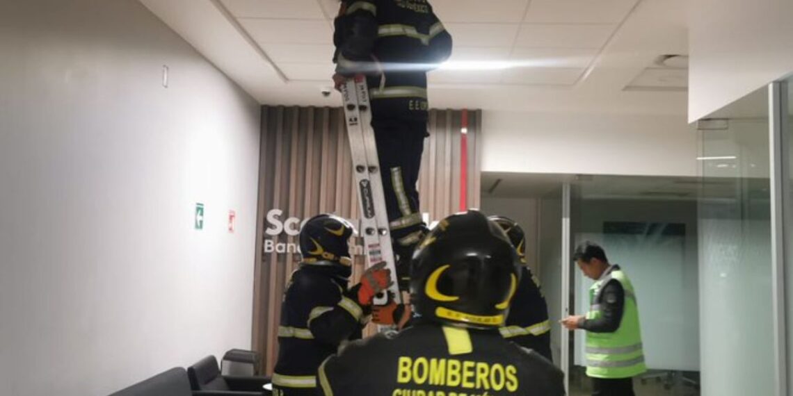 Corto circuito genera movilización de bomberos en un banco de Plaza Inn
