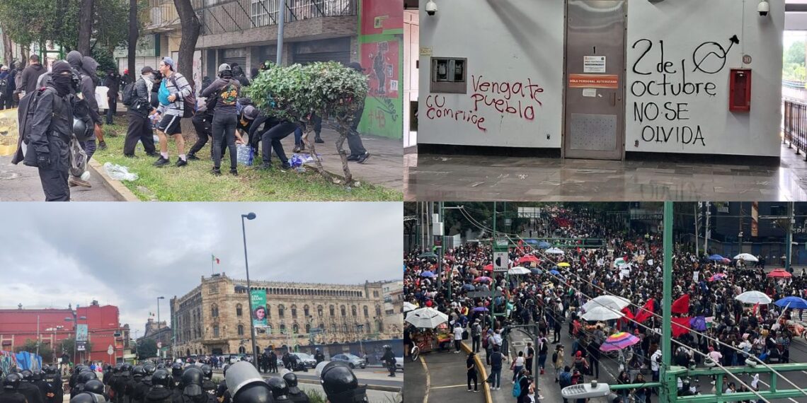 Marcha 2 de octubre: manifestantes incendian taquilla en Metro Tlatelolco