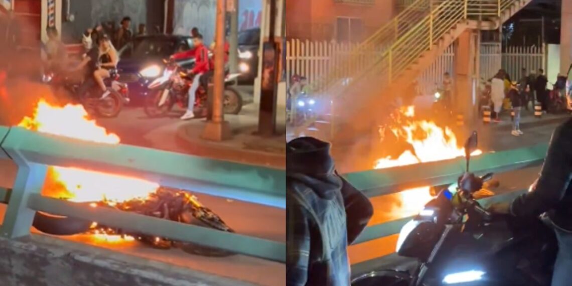 CDMXMotocicleta se incendia en Tlalpan durante la “Rodada del Terror” en CDMX
