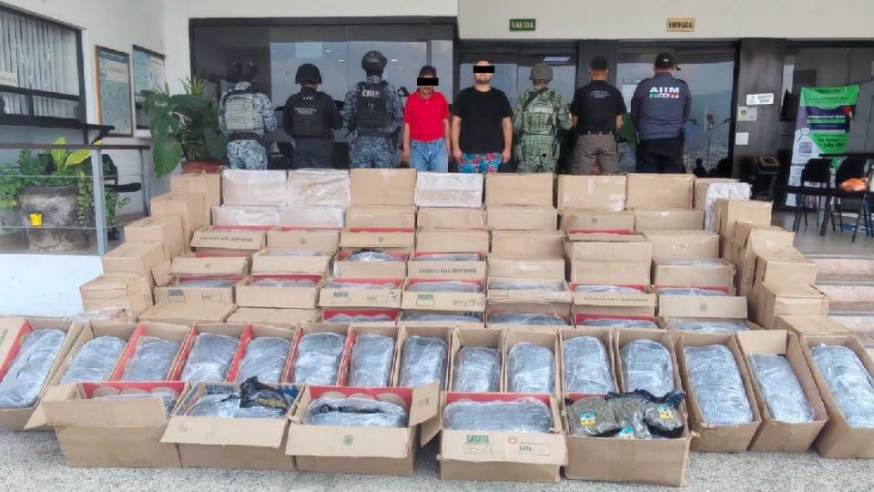 Capturan a tres personas con casi 700 kilos de marihuana en carretera de Chiapas; viajaban desde la CDMX