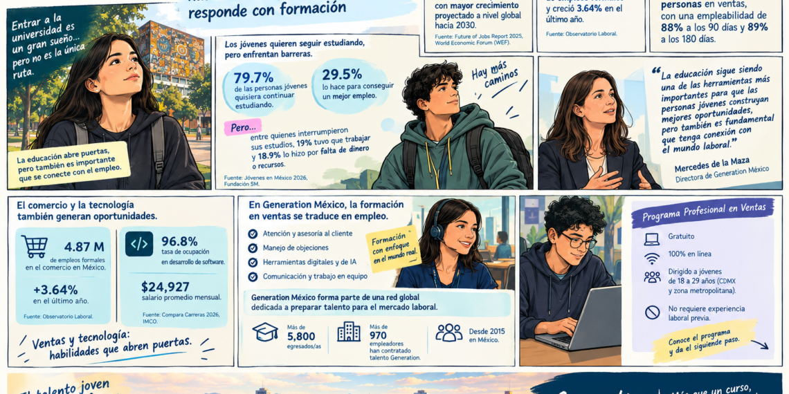 Ventas y tecnología, entre los empleos con mayor crecimiento hacia 2030; Generation México responde con formación